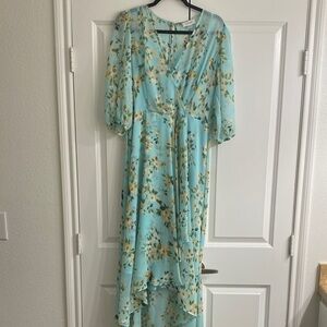 Calvin Klein Aqua Floral High Low Dress